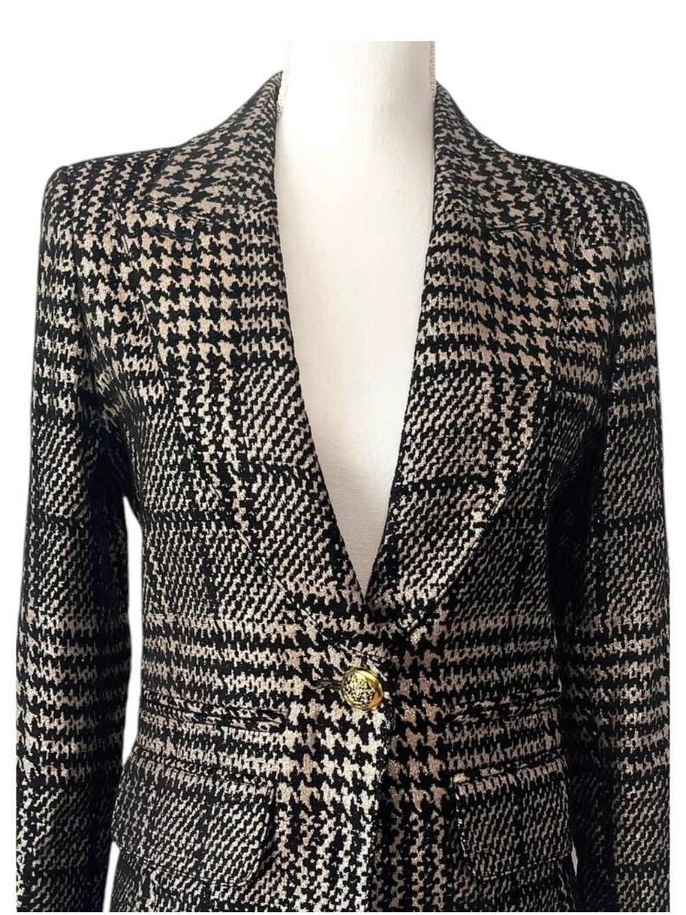 Smythe Hutton Tailored Plaid Houndstooth Blazer Single Button Black Size 4 - Picture 4 of 9